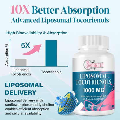 Liposomal Tocotrienols Vitamin E 1000 mg 95% Delta 5% Gamma Softgels 60 Count