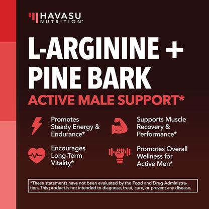 L-Arginine 1800 mg with Pine Bark Extract Supplement 90 Vegan Capsules