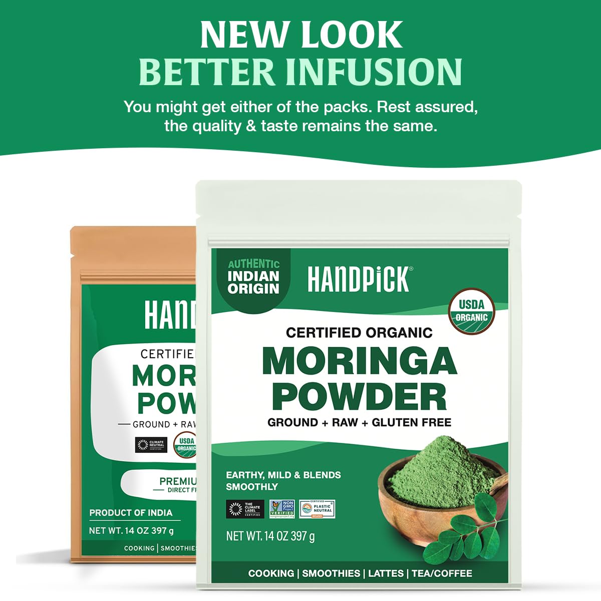HANDPICK Organic Moringa Powder 397g Pure Leaf Gluten Free Non-GMO