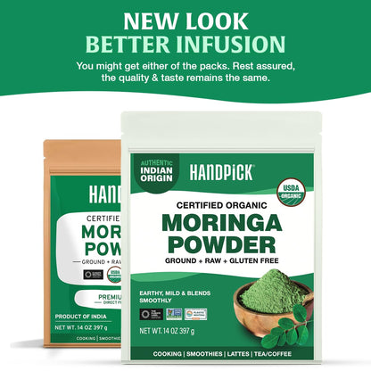 HANDPICK Organic Moringa Powder 397g Pure Leaf Gluten Free Non-GMO