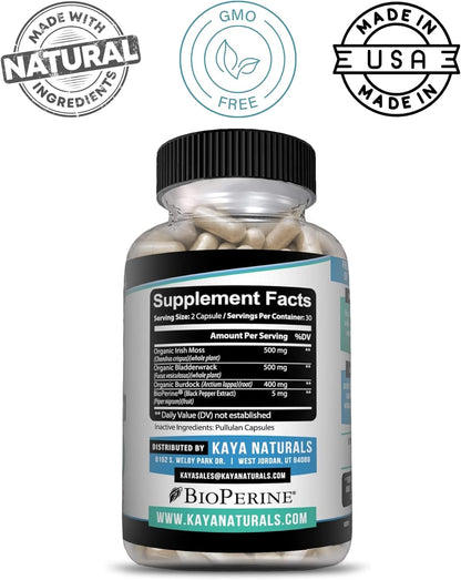 Kaya Naturals Sea Moss Capsules Burdock Root Bladderwrack BioPerine 60 Count
