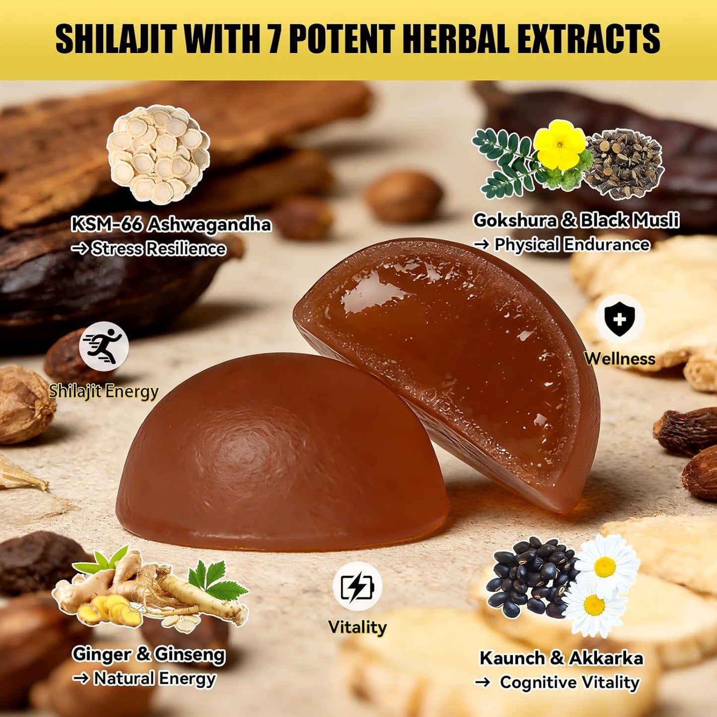Shilajit Gummies with Ashwagandha Gokshura Fulvic Acid No Added Sugar