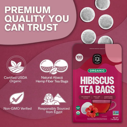 FGO Organic Hibiscus Tea Bags Caffeine Free 100 Count