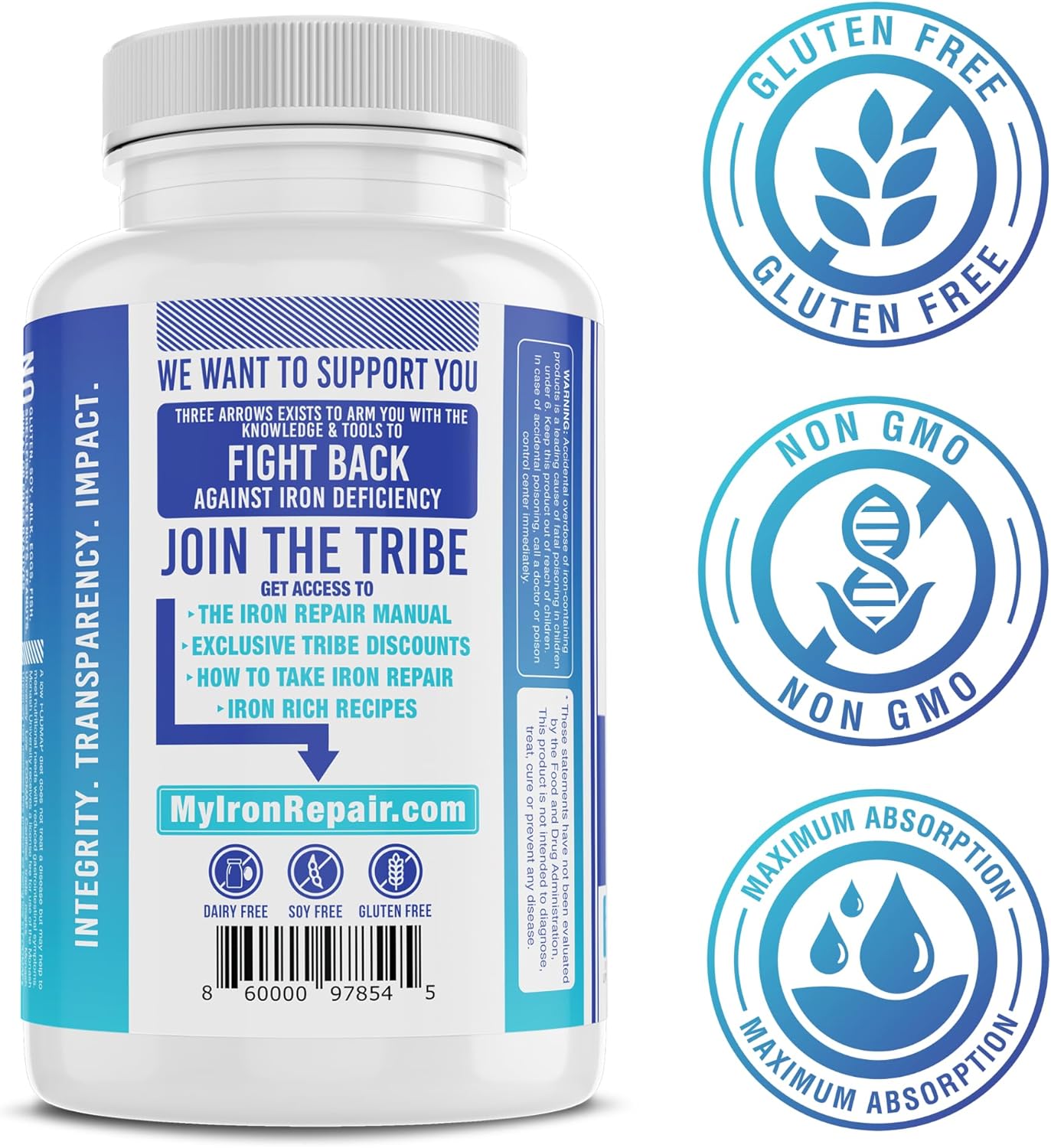Iron Repair Simply Natural Iron Supplement Low FODMAP Capsules 90 Count