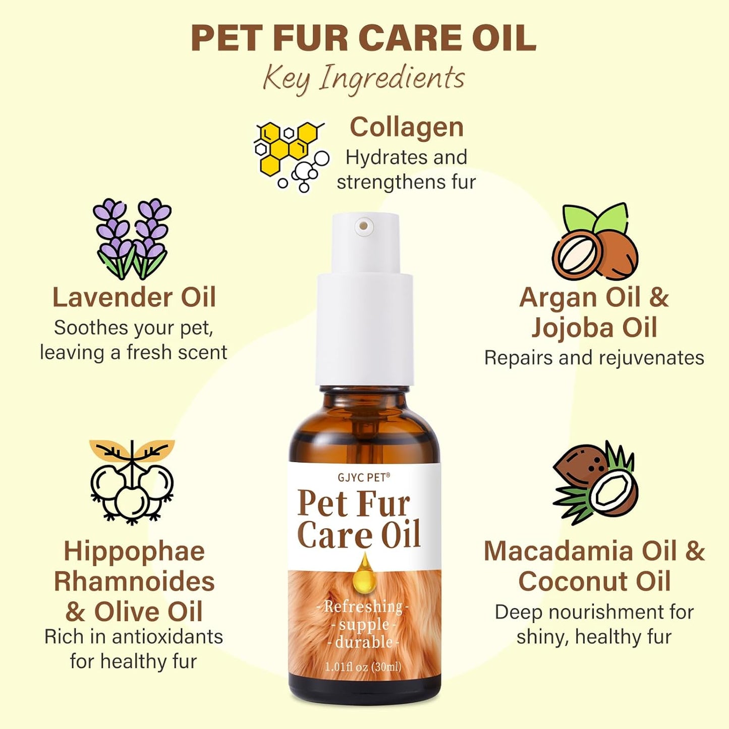 Pet Fur Care Oil – Leave-In Conditioner with Collagen & Natural Oils for Dogs & Cats, 1.01 fl oz