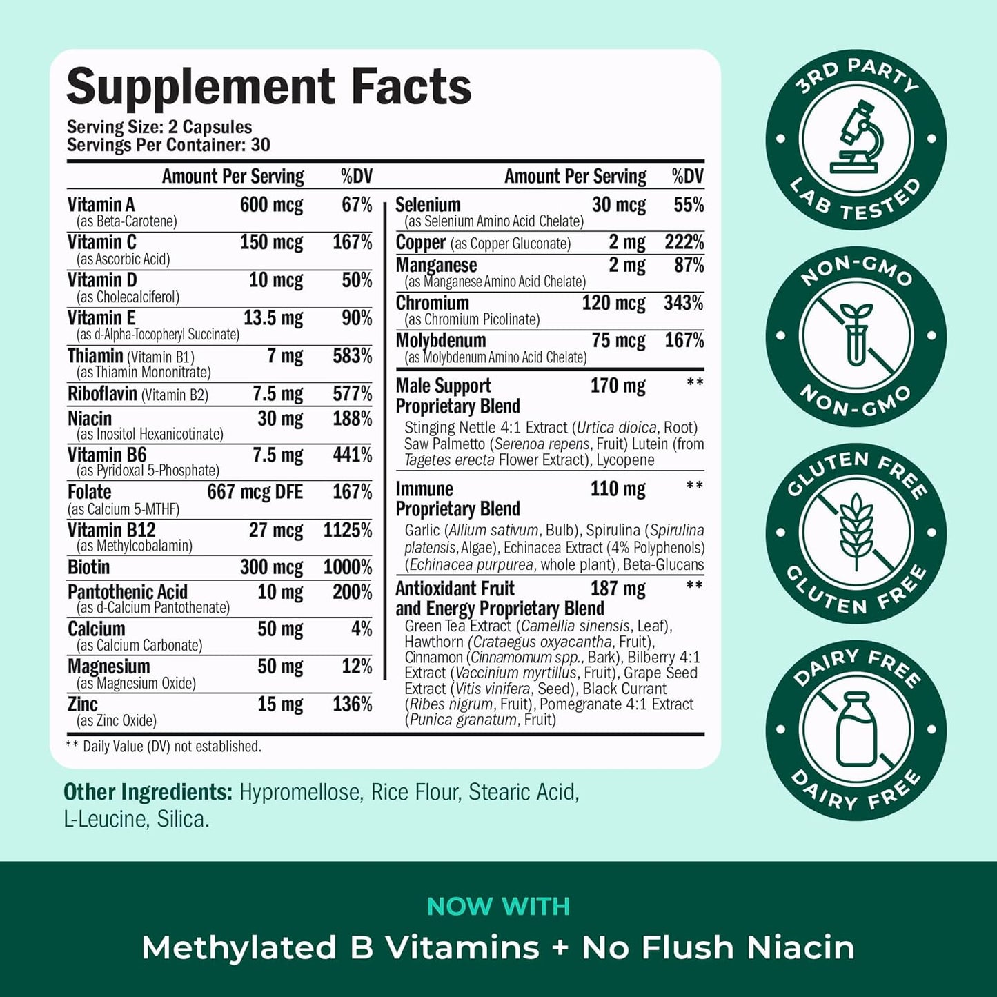 Men’s Methylated Multivitamin Chelated Minerals Energy Focus 60 Capsules