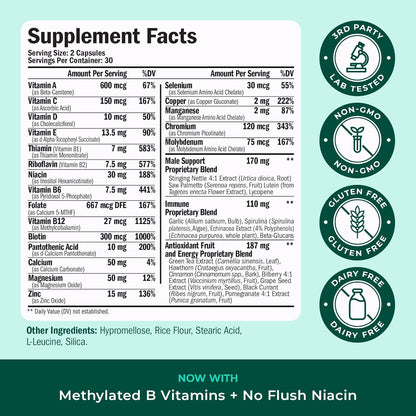 Men’s Methylated Multivitamin Chelated Minerals Energy Focus 60 Capsules