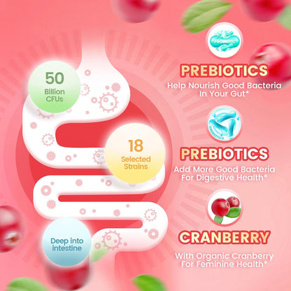 VivoNu Probiotic Gummies for Women with Prebiotics Cranberry 60 Count