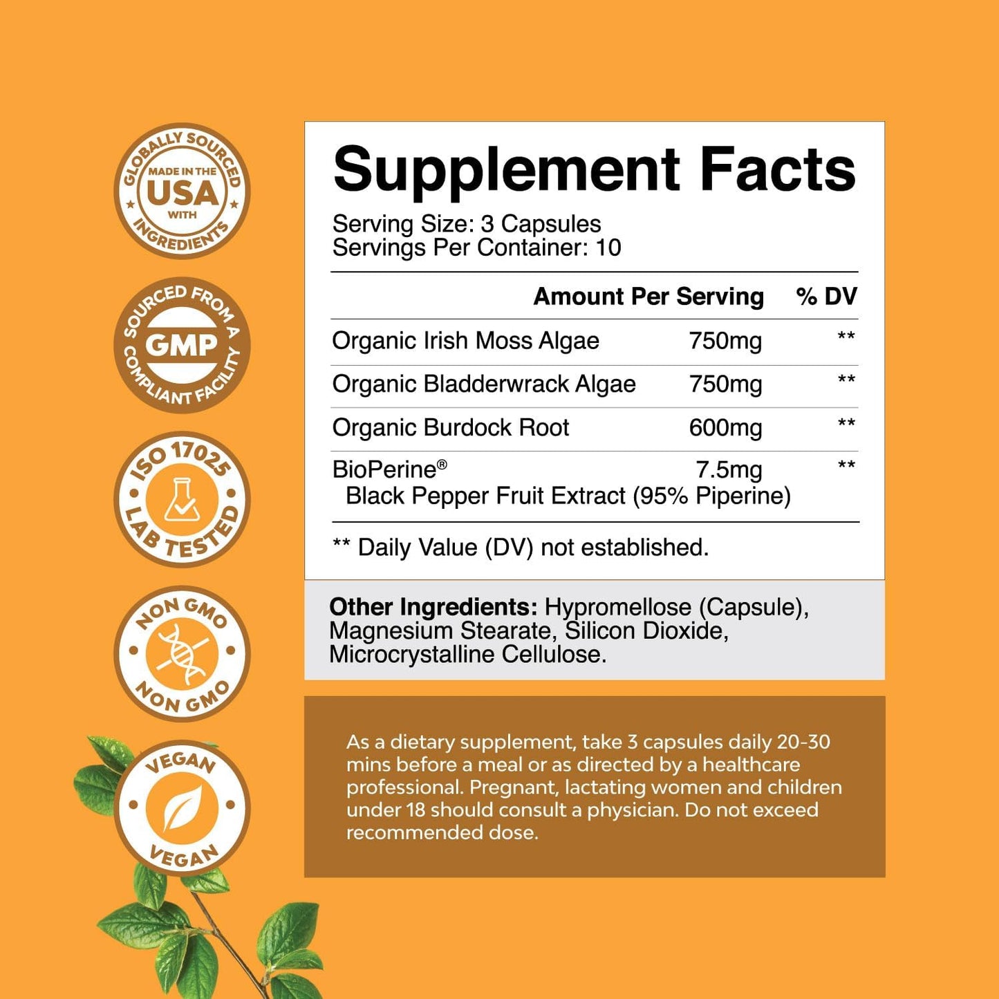 Irish Sea Moss Capsules Bladderwrack Burdock Root Blend 30 Count
