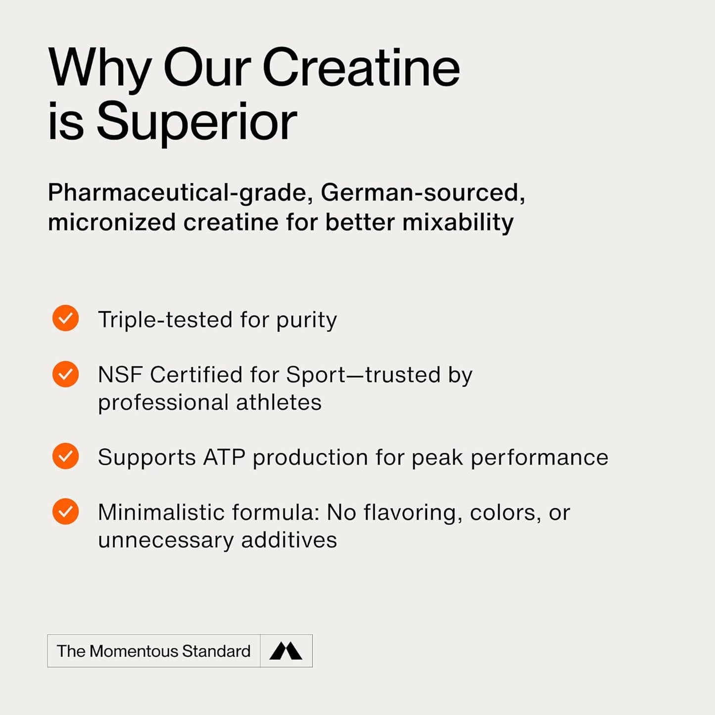 Momentous Creatine Monohydrate Powder – NSF Certified, 5 g per Serving, 90 Servings