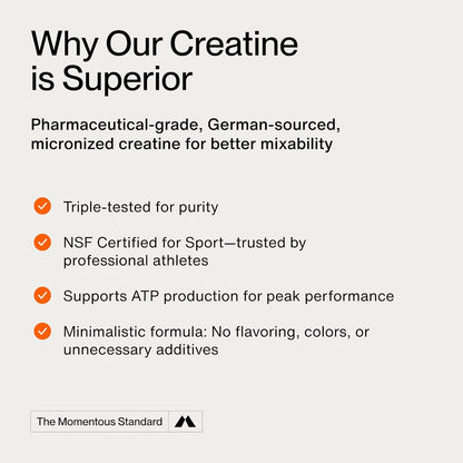 Momentous Creatine Monohydrate Powder – NSF Certified, 5 g per Serving, 90 Servings