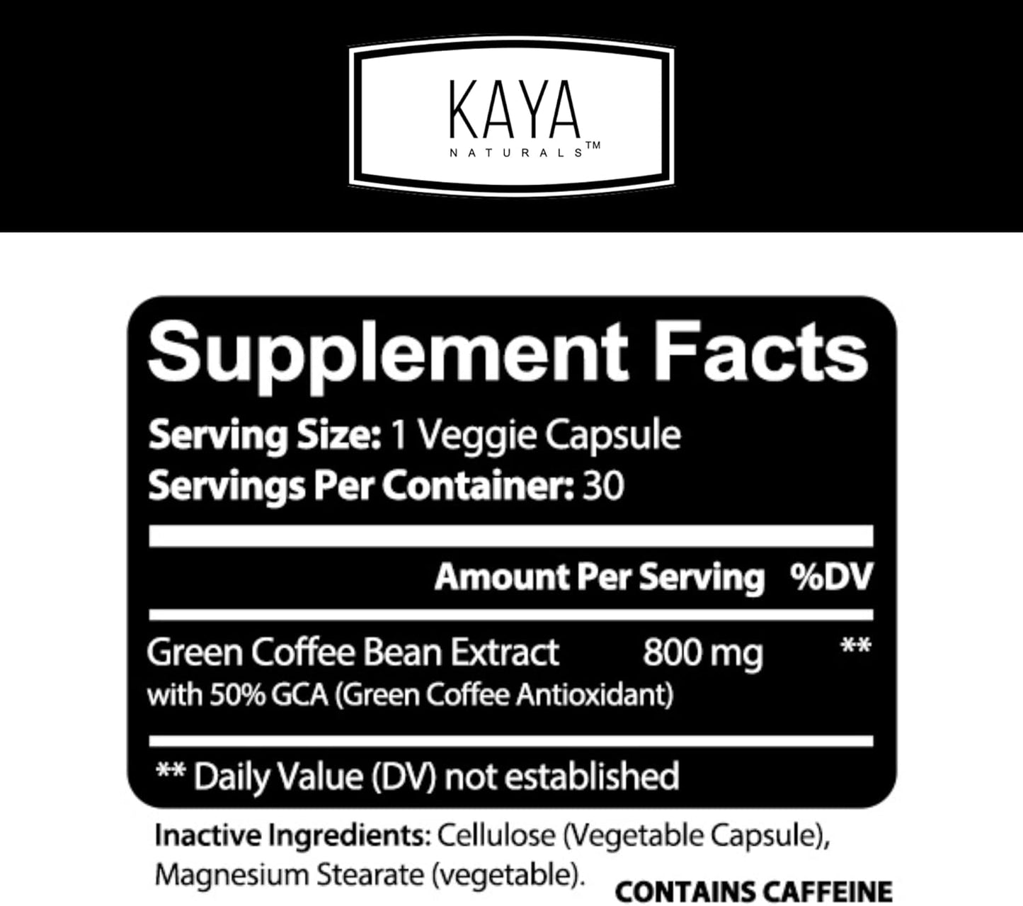 Kaya Naturals Green Coffee Bean Extract Non-GMO Gluten-Free 30 Count