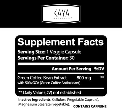 Kaya Naturals Green Coffee Bean Extract Non-GMO Gluten-Free 30 Count