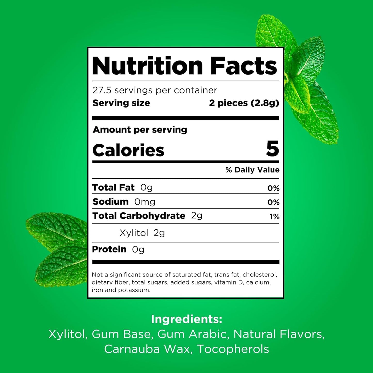 PUR Spearmint Chewing Gum Aspartame Free with Xylitol 55 Pieces