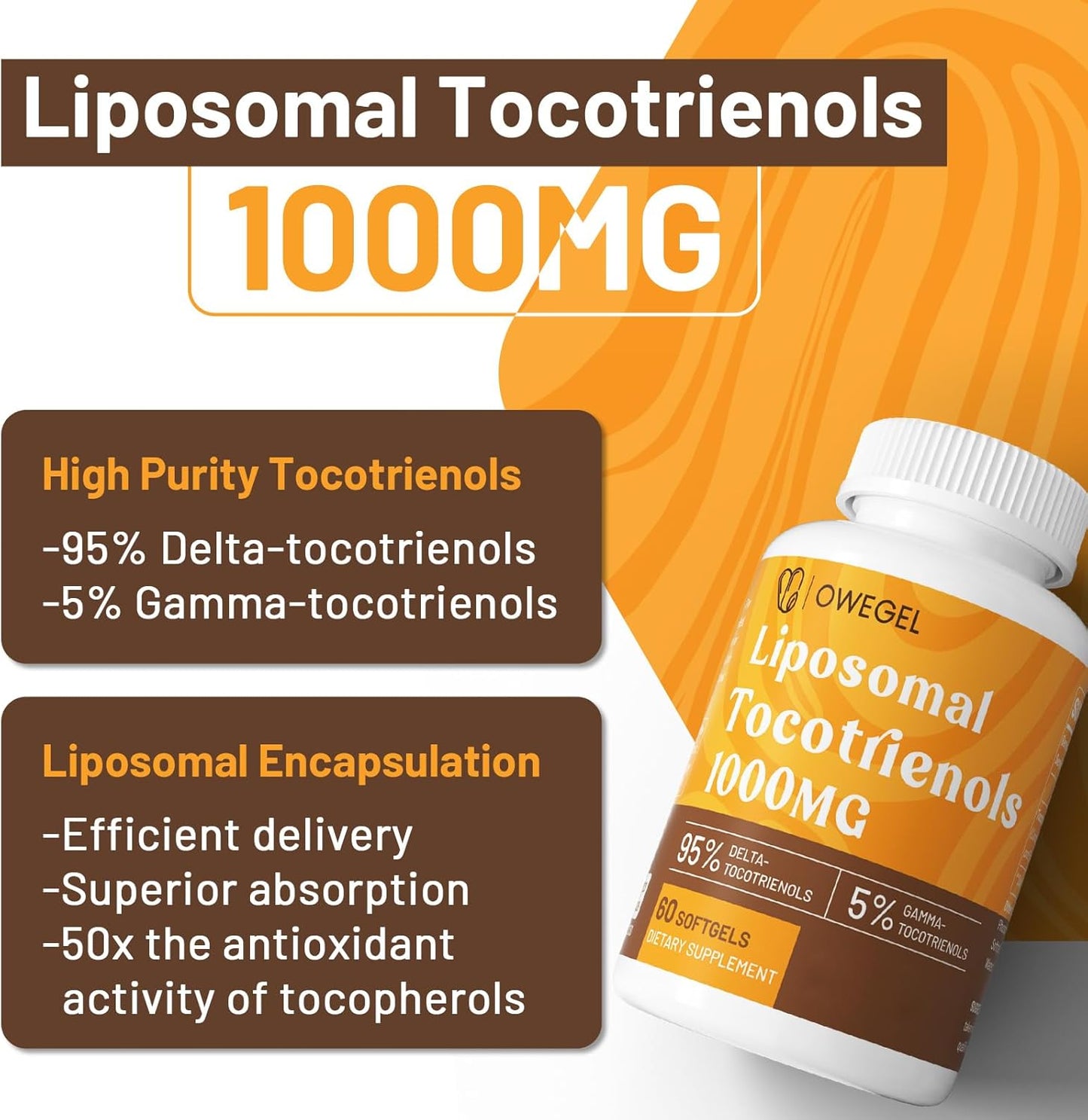 Liposomal Vitamin E Tocotrienols 1000 mg 95% Delta 5% Gamma Capsules