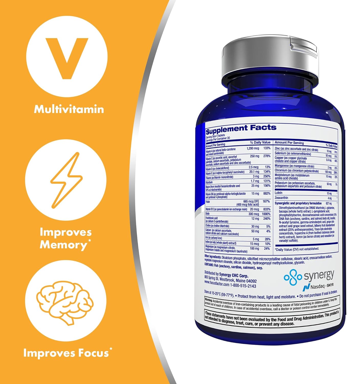 Focus Factor Adult Multivitamin with Lutein & Zeaxanthin 120 Count
