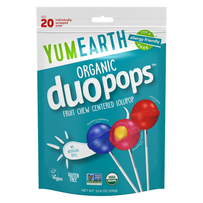 YumEarth Organic Duo Pops Fruit Chew Center Lollipops 20 Count
