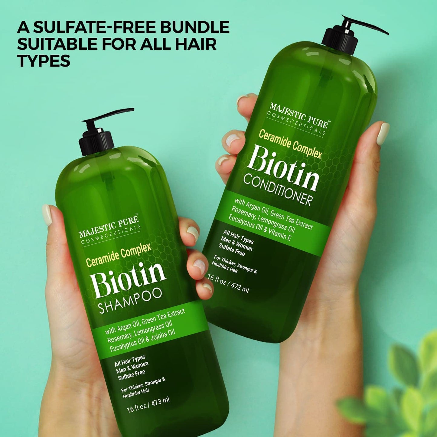 Majestic Pure Biotin Shampoo and Conditioner Set Sulfate Free 16 fl oz