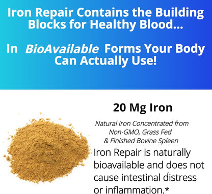 Iron Repair Simply Natural Iron Supplement Low FODMAP Capsules 90 Count