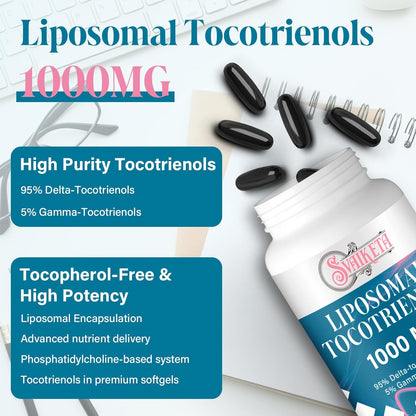 Liposomal Tocotrienols Vitamin E 1000 mg 95% Delta 5% Gamma Softgels 60 Count