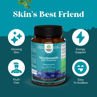Vitamin B3 Niacinamide 500 mg Capsules Flush Free Nicotinamide 60 Count