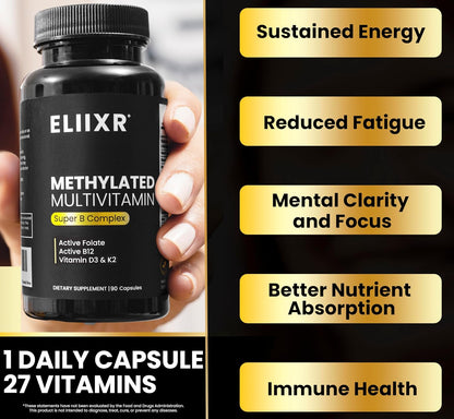 Eliixr Methylated Multivitamin Capsules with B Complex 90 Day Supply