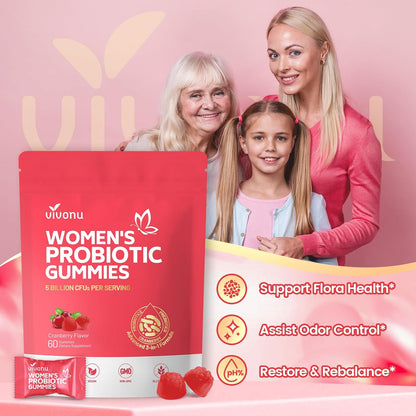 VivoNu Probiotic Gummies for Women with Prebiotics Cranberry 60 Count