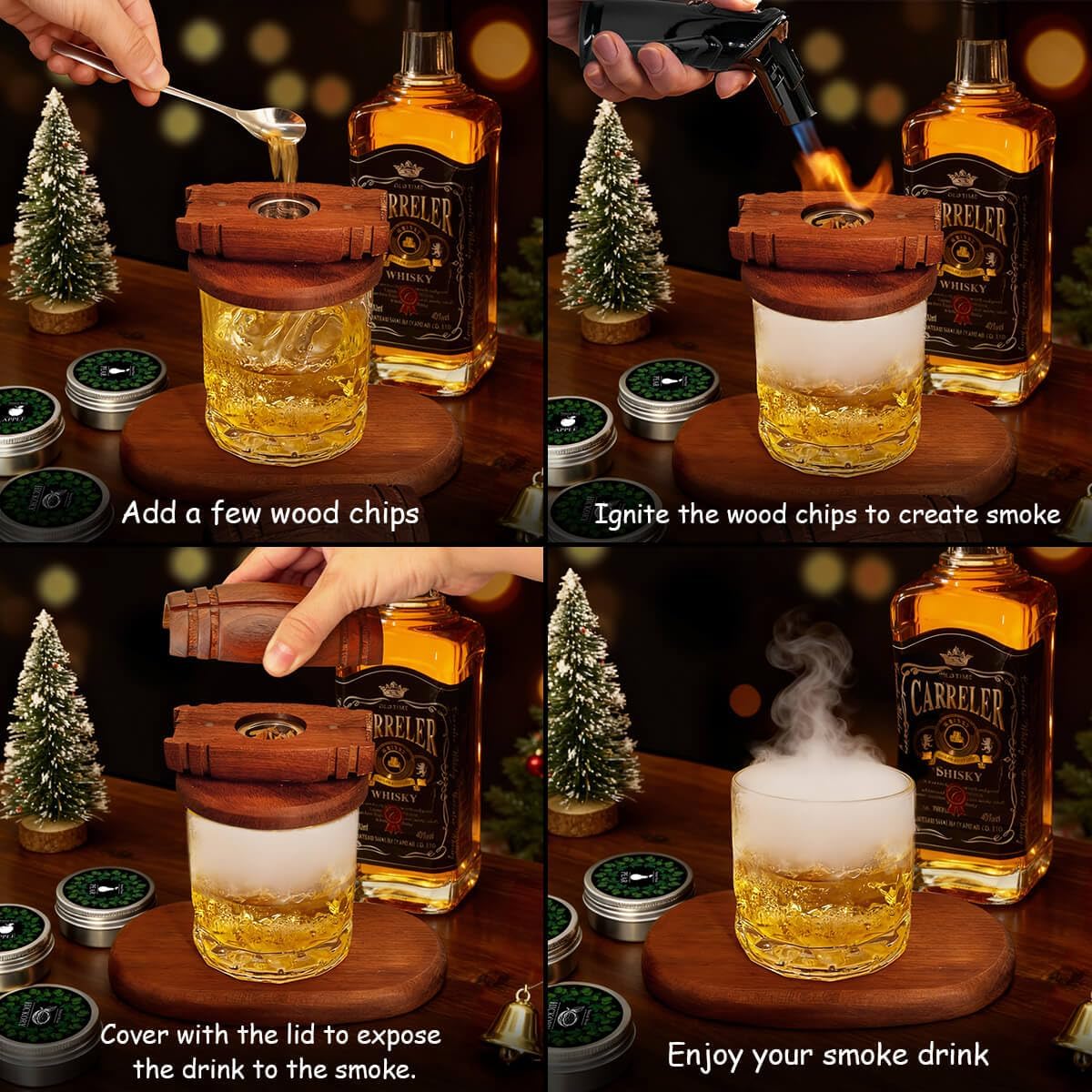 Whiskey Smoker Kit Cocktail Smoker Infuser with Wood Chips Bar Accessories Set