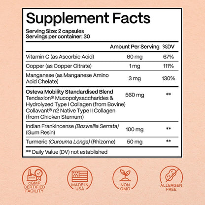 Osteva Joint Support Collagen Turmeric Boswellia Capsules 60 Count