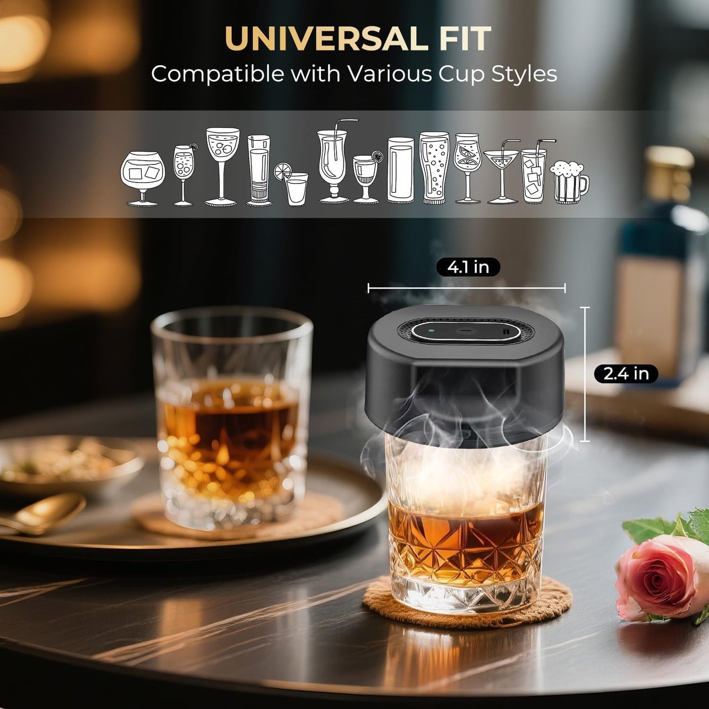 Electric Whiskey Smoker Kit with Wood Chip Flavors Rechargeable Cocktail Smoker Set