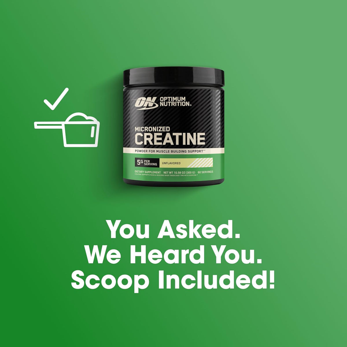 Optimum Nutrition Micronized Creatine Monohydrate Powder Unflavored 60 Servings