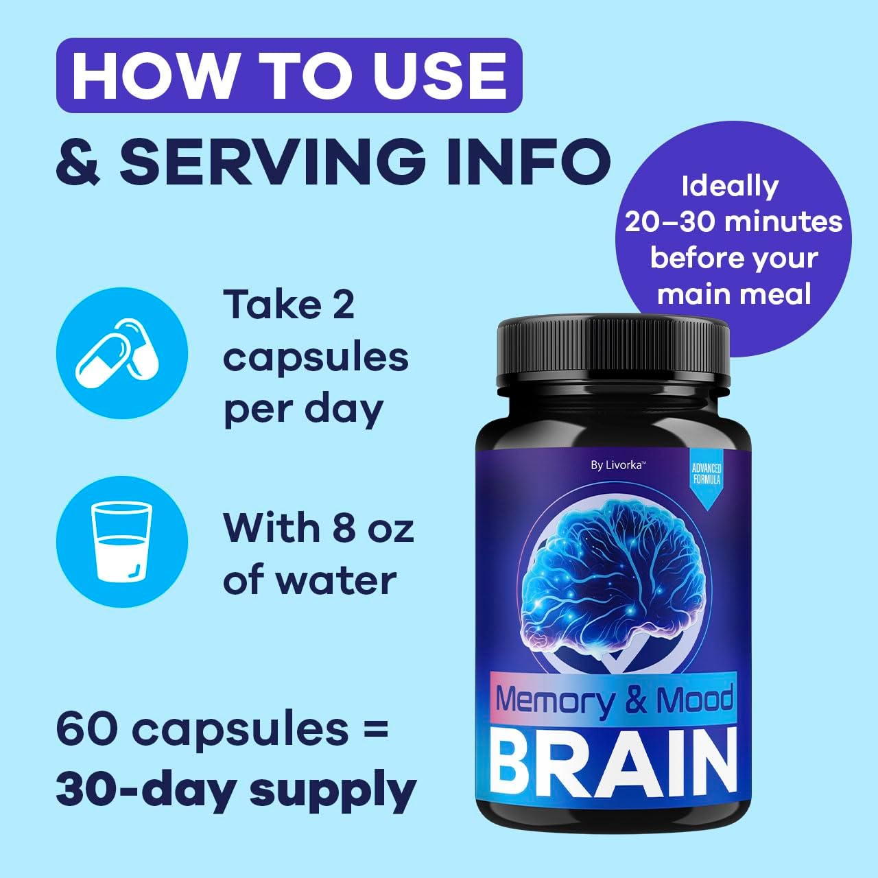 Memory Mood and Brain Supplement Capsules 120 Capsules (2 Pack)