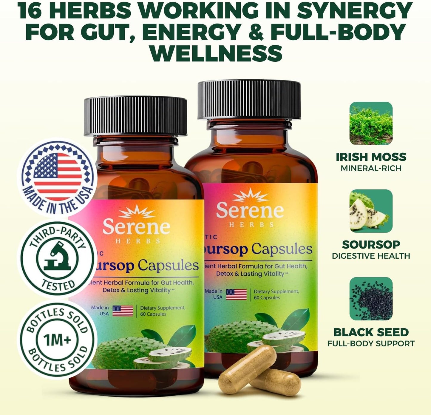 Serene Herbs Organic Graviola Soursop Capsules with Black Seed 2 Pack 120 Count