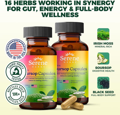 Serene Herbs Organic Graviola Soursop Capsules with Black Seed 2 Pack 120 Count