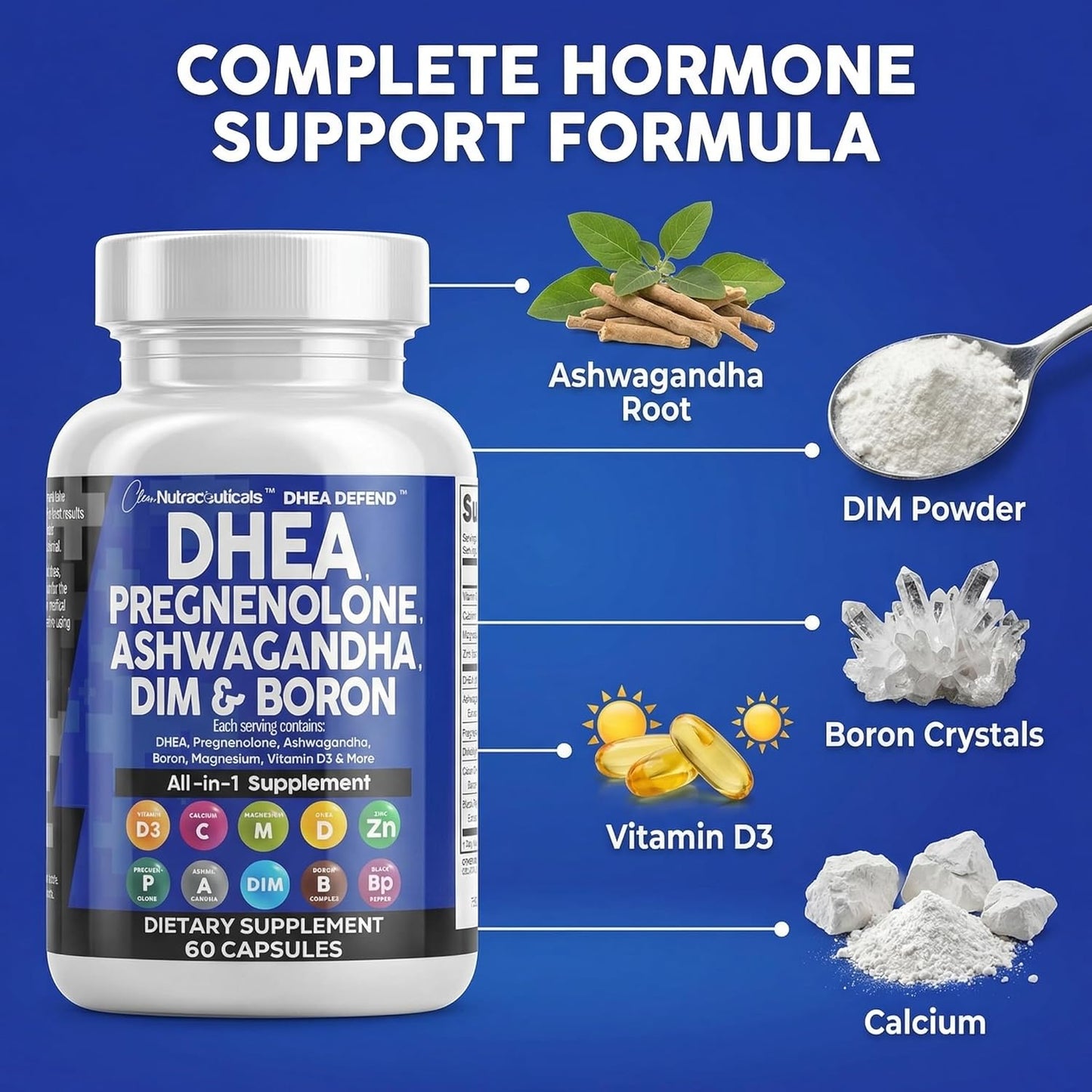 DHEA 200 mg Pregnenolone 100 mg Hormone Support Capsules 60 Count
