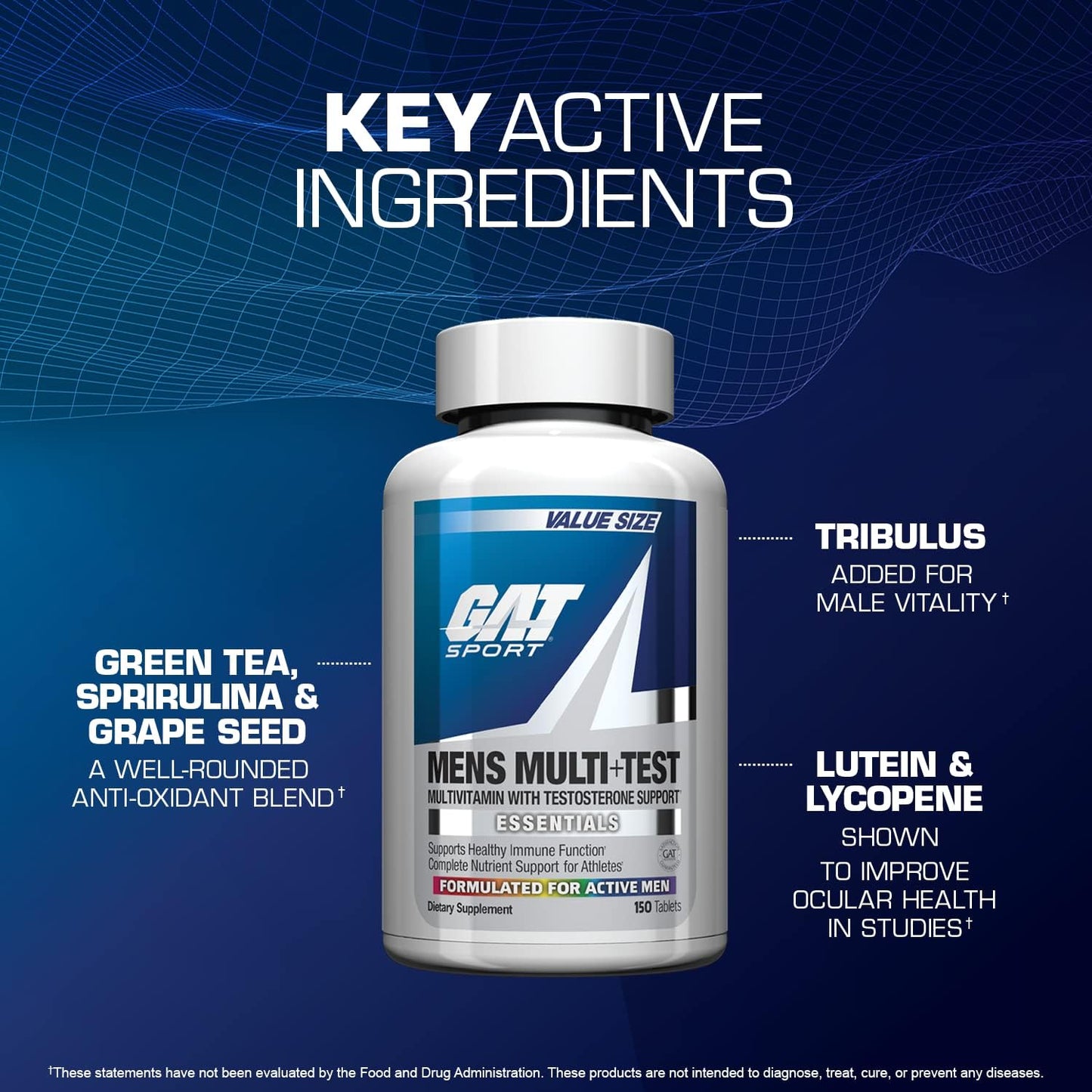 GAT Sport Men’s Multi Plus Test Multivitamin Tablets 150 Count