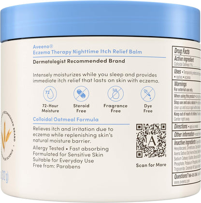 Aveeno Eczema Therapy Nighttime Balm 11 oz – Colloidal Oatmeal Moisturizing Skin Care, Steroid & Fragrance-Free