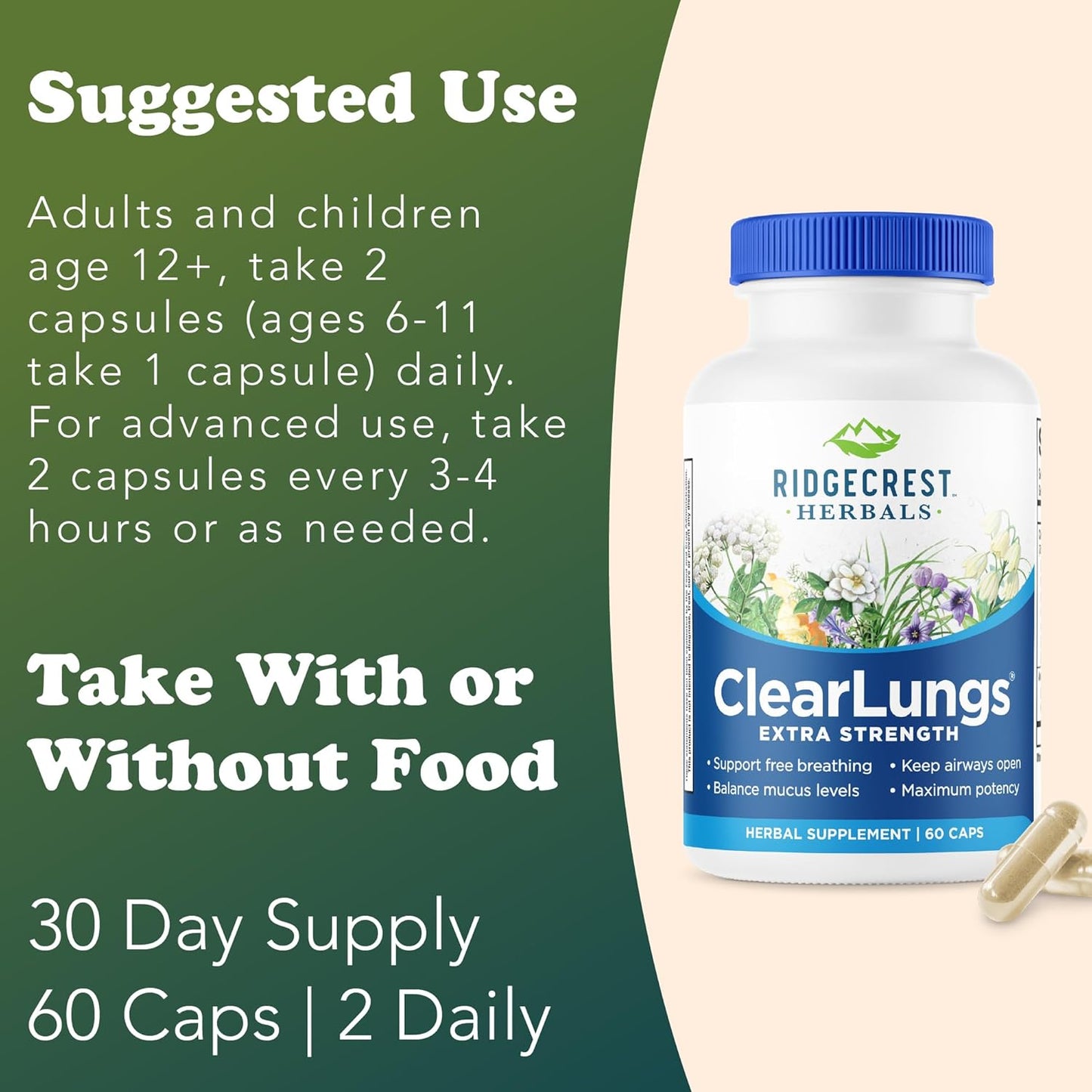 RidgeCrest Herbals ClearLungs Extra Strength Vegan Capsules 60 Count