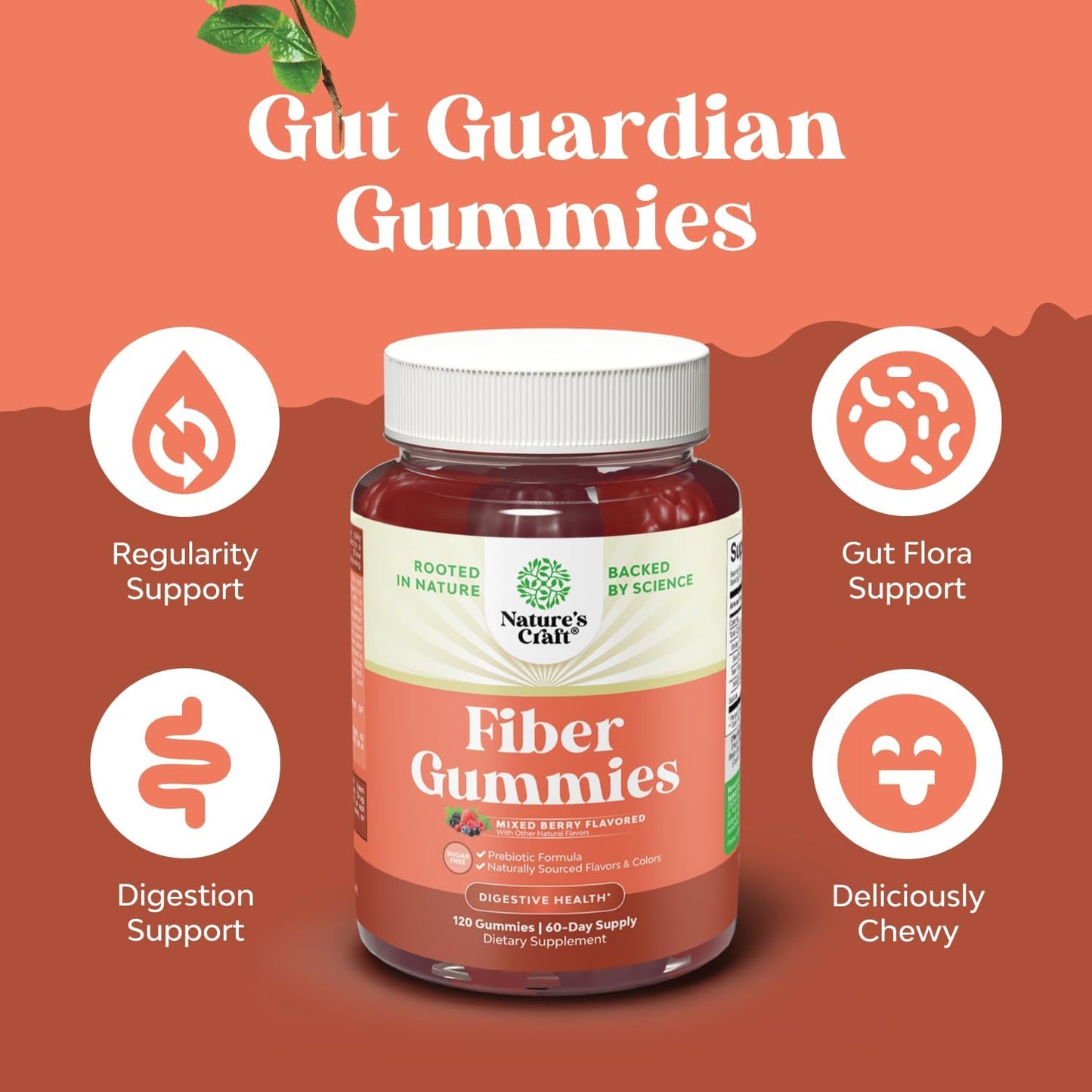 Fiber Gummies Chicory Root Prebiotic Sugar Free Vegan 120 Count