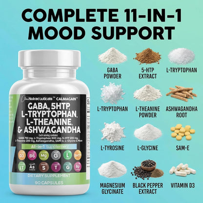 Clean Nutraceuticals GABA 5-HTP L-Theanine Ashwagandha Mood Support Capsules