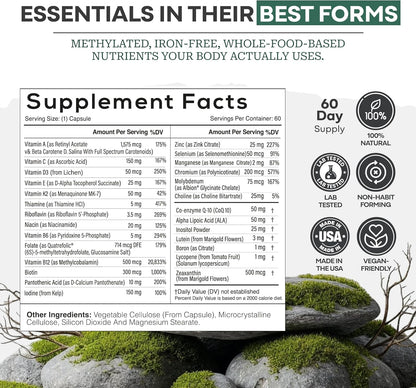 Wild Methylated Multivitamin Capsules for Women & Men with B12, Folate and CoQ10 60 Count