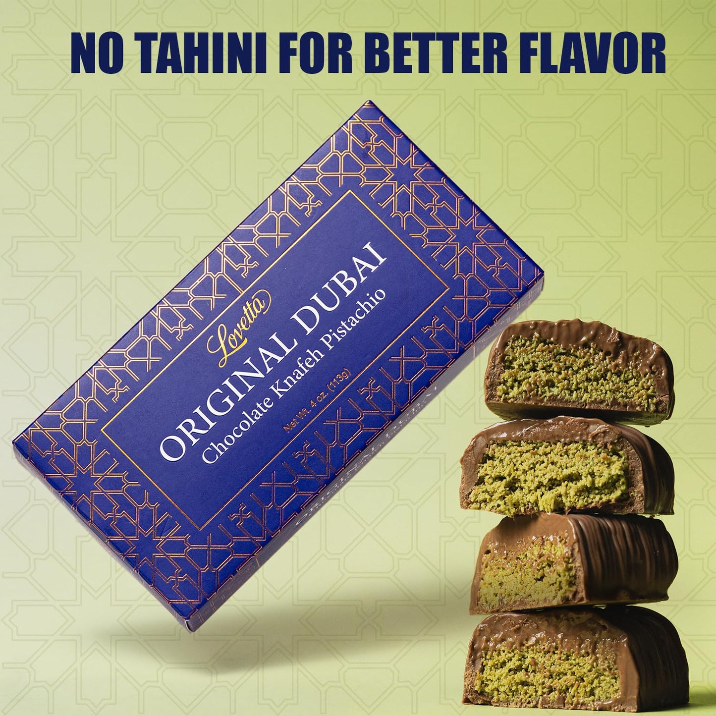Lovetta Dubai Chocolate Bar Pistachio Knafeh – Luxury Milk Chocolate with Pistachio Cream & Kataifi Filling, 1 Pack