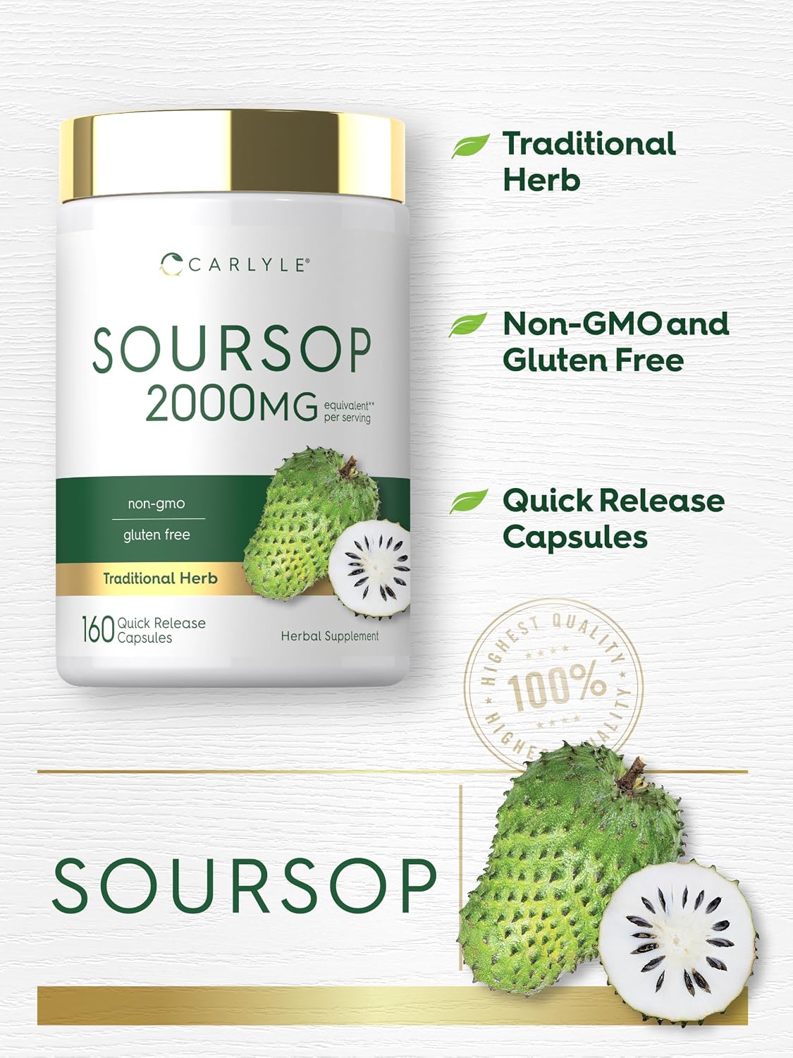 Carlyle Soursop Leaves Herbal Supplement 160 Capsules