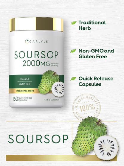Carlyle Soursop Leaves Herbal Supplement 160 Capsules