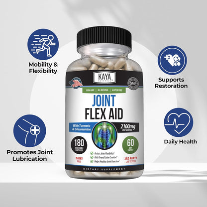 Kaya Naturals Flex Aid Turmeric Capsules Glucosamine Boswellia MSM 180 Count