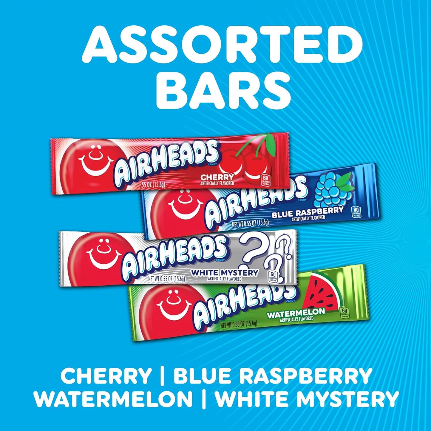 Airheads Full-Size Taffy Candy Variety Pack 60 Count Box