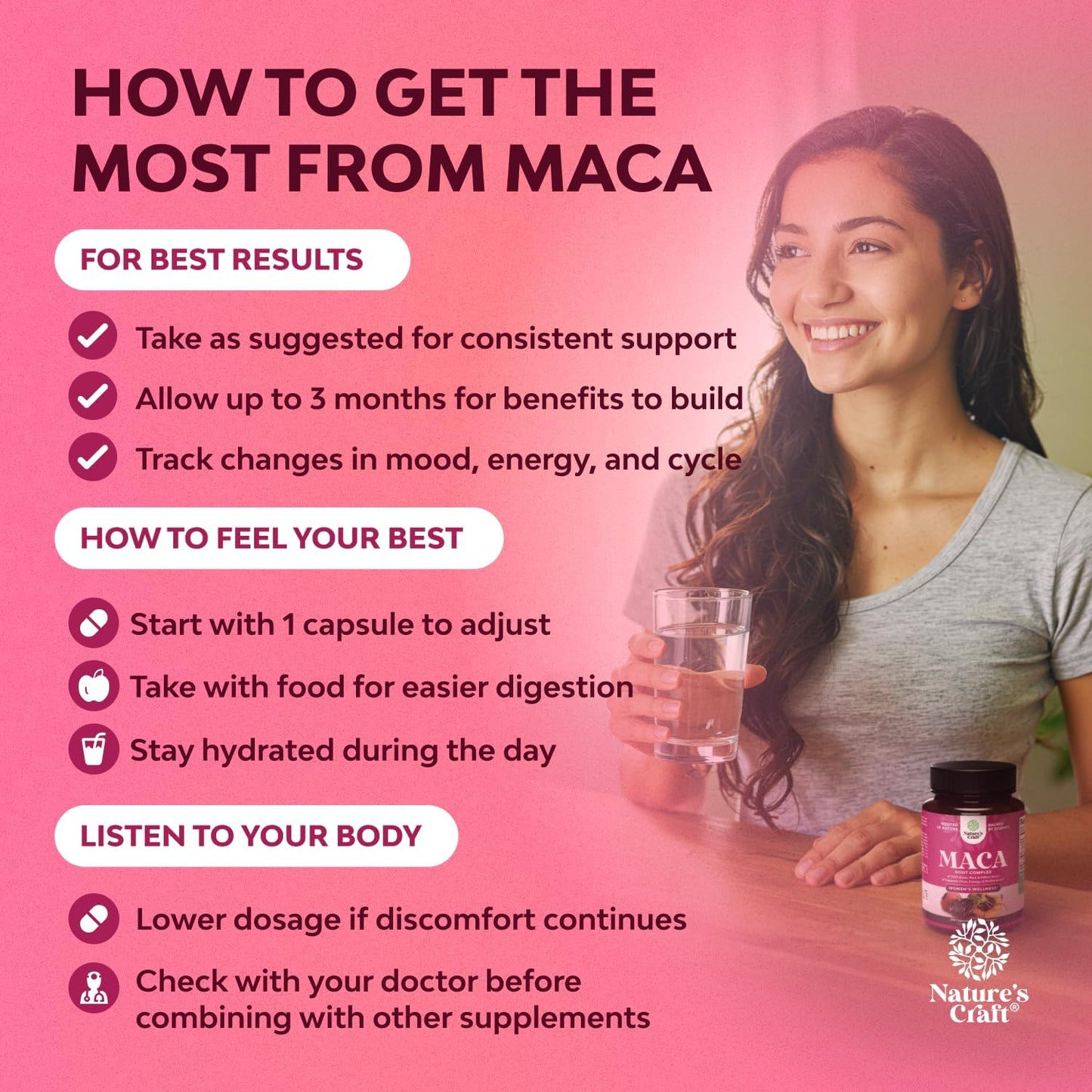 Maca Root Capsules for Women Red Yellow Black Maca Non-GMO Vegan 120 Count