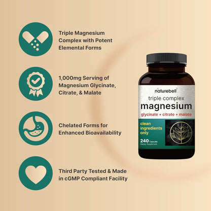 Magnesium Complex Glycinate Citrate Malate 1000 mg Capsules 240 Count