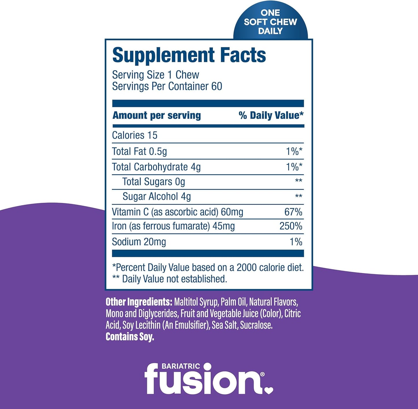 Bariatric Fusion Chewable Iron Supplement with Vitamin C Grape Flavor 60 Count