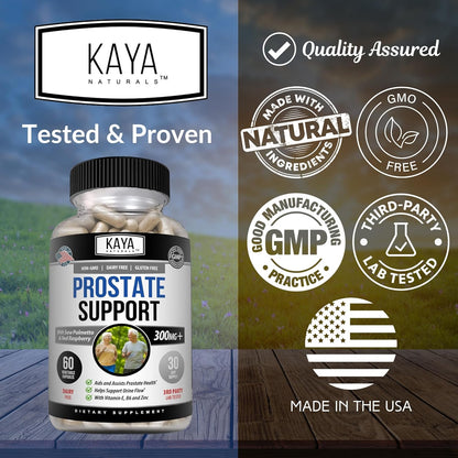 Kaya Naturals Prostate Support Saw Palmetto DHT Blocker Hair Sleep 60 Capsules